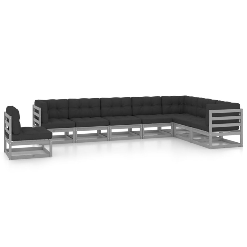 8-tlg. Garten-Lounge-Set mit Kissen Grau Kiefer Massivholz 8-tlg. Garten-Lounge-Set mit Kissen Grau Kiefer Massivholz