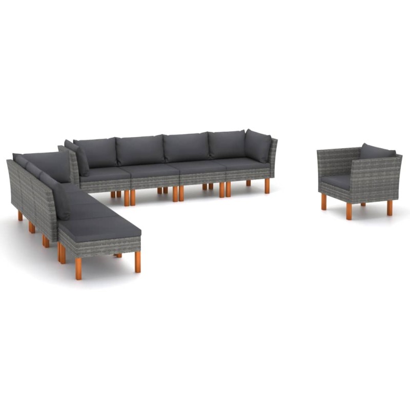 9-tlg. Garten-Lounge-Set Poly Rattan und Eukalyptusholz Grau 9-tlg. Garten-Lounge-Set Poly Rattan und Eukalyptusholz Grau