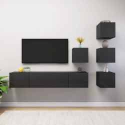 6-tlg. TV-Schrank-Set Hochglanz-Grau Holzwerkstoff