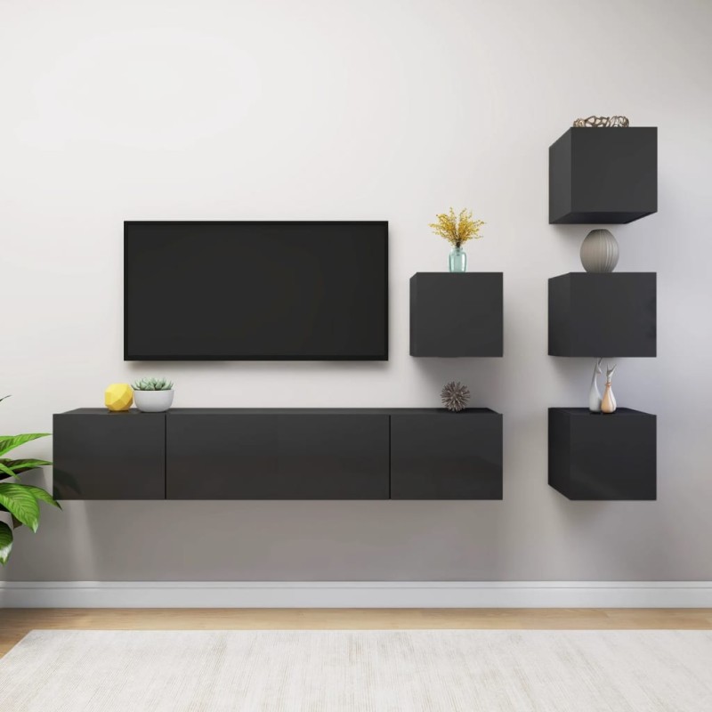 6-tlg. TV-Schrank-Set Hochglanz-Grau Holzwerkstoff 6-tlg. TV-Schrank-Set Hochglanz-Grau Holzwerkstoff