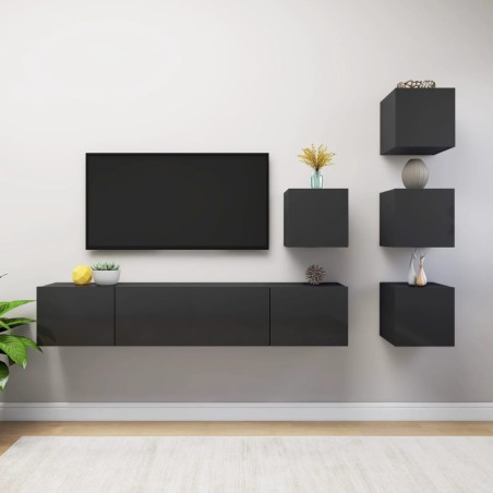 6-tlg. TV-Schrank-Set Hochglanz-Grau Holzwerkstoff