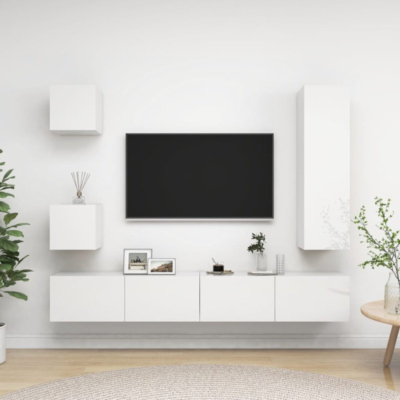 5-tlg. TV-Schrank-Set Hochglanz-Weiß Holzwerkstoff 5-tlg. TV-Schrank-Set Hochglanz-Weiß Holzwerkstoff