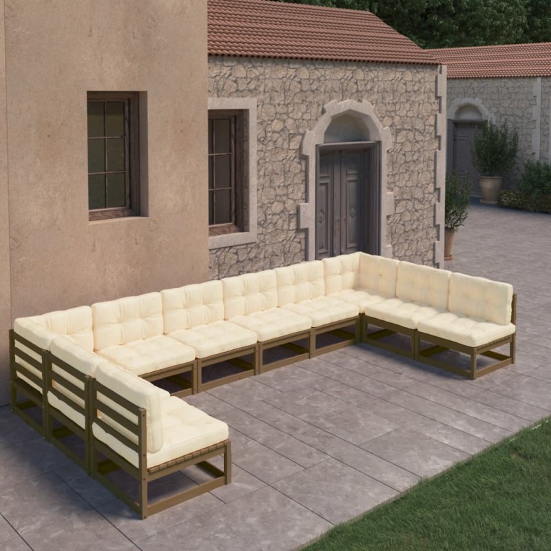 10-tlg. Garten-Lounge-Set Kissen Honigbraun Kiefer Massivholz 10-tlg. Garten-Lounge-Set Kissen Honigbraun Kiefer Massivholz