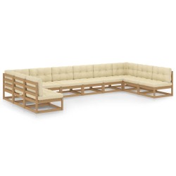 10-tlg. Garten-Lounge-Set Kissen Honigbraun Kiefer Massivholz