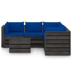 6-tlg. Garten-Lounge-Set mit Kissen Grau Imprägniertes Holz