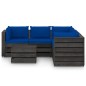6-tlg. Garten-Lounge-Set mit Kissen Grau Imprägniertes Holz