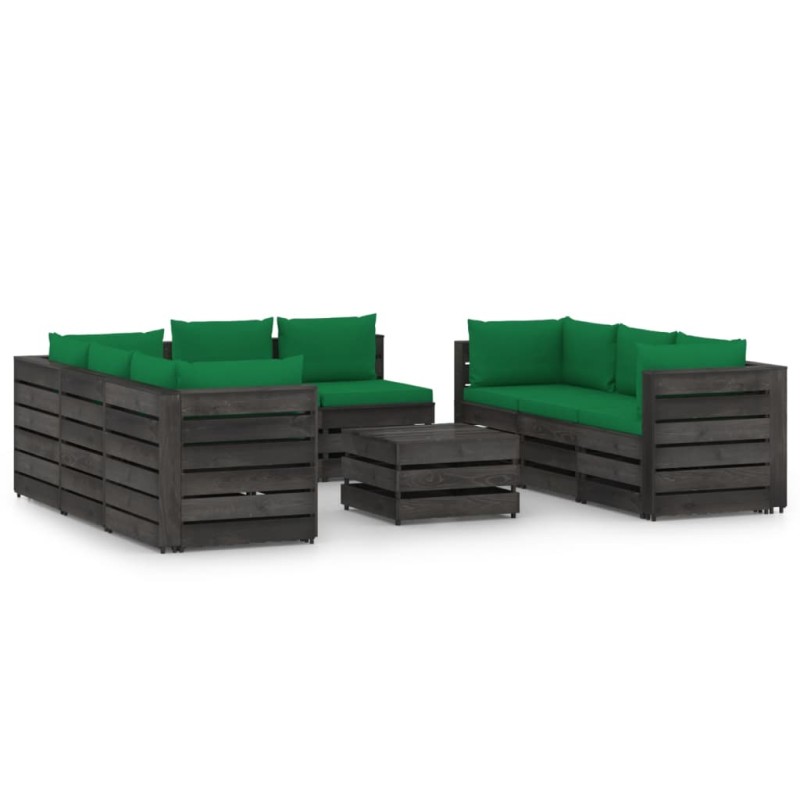vidaXL 9-tlg. Garten-Lounge-Set mit Kissen Grau Imprägniertes Holz vidaXL 9-tlg. Garten-Lounge-Set mit Kissen Grau Imprägniertes Holz