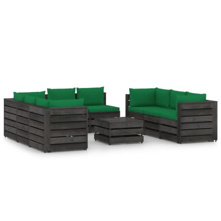 vidaXL 9-tlg. Garten-Lounge-Set mit Kissen Grau Imprägniertes Holz