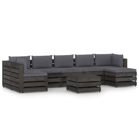 8-tlg. Garten-Lounge-Set mit Kissen Grau Imprägniertes Holz