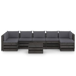 8-tlg. Garten-Lounge-Set mit Kissen Grau Imprägniertes Holz
