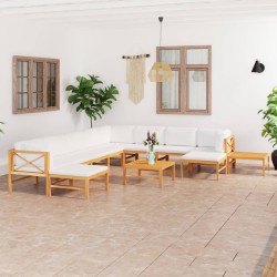 vidaXL 12-tlg. Garten-Lounge-Set mit Creme Kissen Massivholz Teak