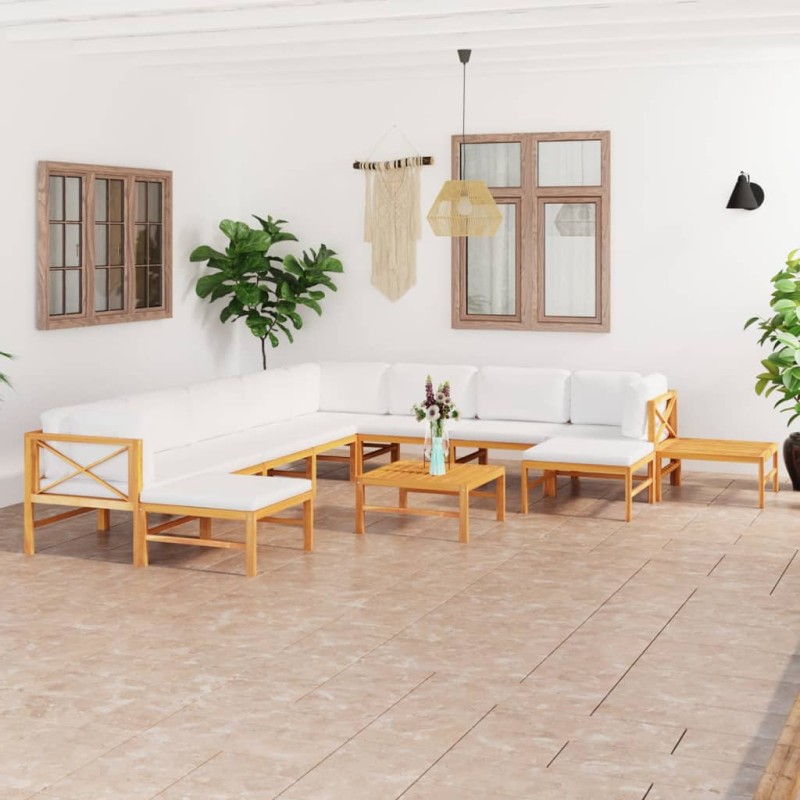 vidaXL 12-tlg. Garten-Lounge-Set mit Creme Kissen Massivholz Teak vidaXL 12-tlg. Garten-Lounge-Set mit Creme Kissen Massivholz Teak