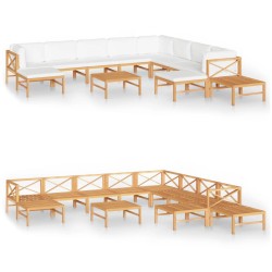 vidaXL 12-tlg. Garten-Lounge-Set mit Creme Kissen Massivholz Teak
