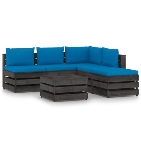 6-tlg. Garten-Lounge-Set mit Kissen Grau Imprägniertes Holz