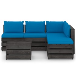 6-tlg. Garten-Lounge-Set mit Kissen Grau Imprägniertes Holz