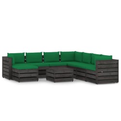 9-tlg. Garten-Lounge-Set mit Kissen Grau Imprägniertes Holz