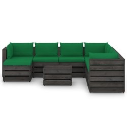 9-tlg. Garten-Lounge-Set mit Kissen Grau Imprägniertes Holz