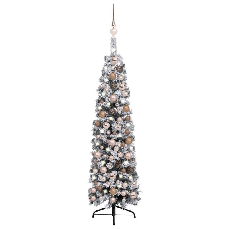 Künstlicher Weihnachtsbaum Schlank mit LEDs & Kugeln Grün 150cm Künstlicher Weihnachtsbaum Schlank mit LEDs & Kugeln Grün 150cm