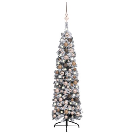Künstlicher Weihnachtsbaum Schlank mit LEDs & Kugeln Grün 150cm