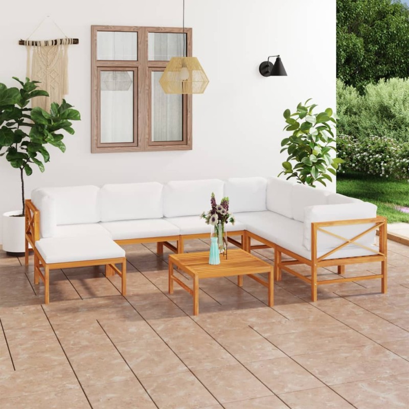 vidaXL 8-tlg. Garten-Lounge-Set mit Creme Kissen Massivholz Teak vidaXL 8-tlg. Garten-Lounge-Set mit Creme Kissen Massivholz Teak