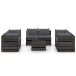 9-tlg. Garten-Lounge-Set mit Kissen Grau Imprägniertes Holz