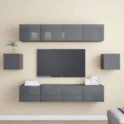 6-tlg. TV-Schrank-Set Hochglanz-Grau Holzwerkstoff