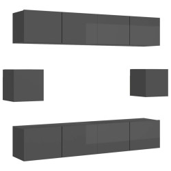 6-tlg. TV-Schrank-Set Hochglanz-Grau Holzwerkstoff