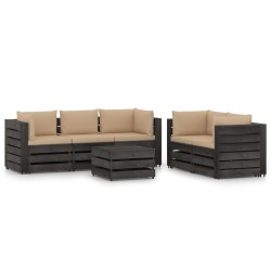 6-tlg. Garten-Lounge-Set mit Kissen Grau Imprägniertes Holz