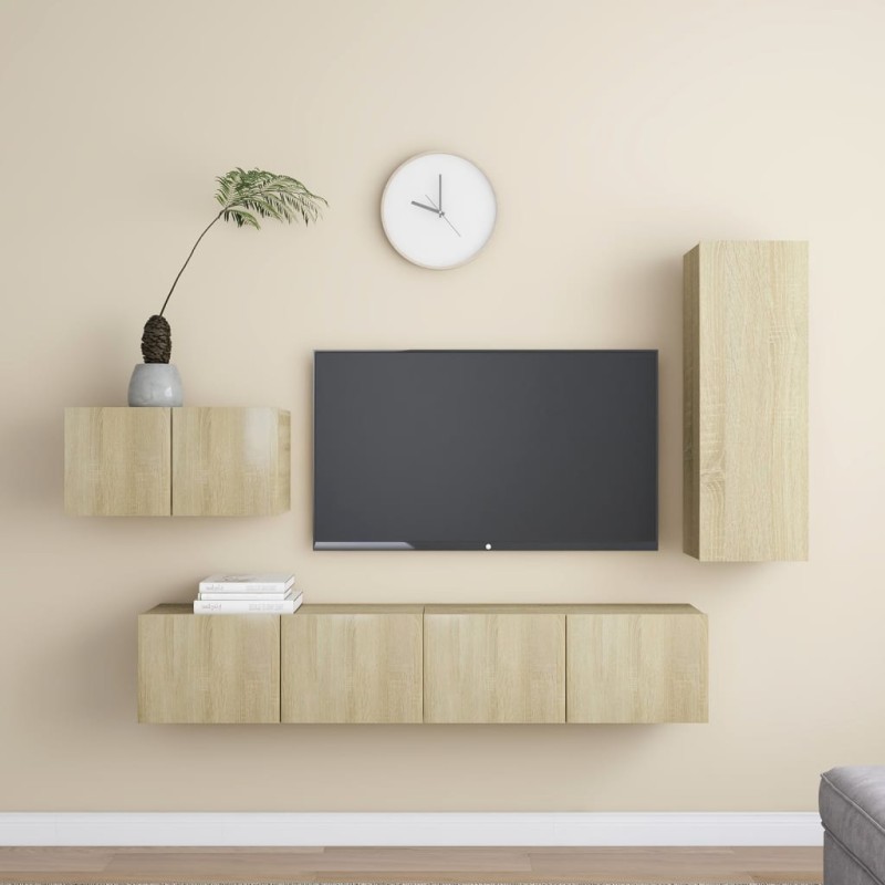 4-tlg. TV-Schrank-Set Sonoma-Eiche Holzwerkstoff 4-tlg. TV-Schrank-Set Sonoma-Eiche Holzwerkstoff