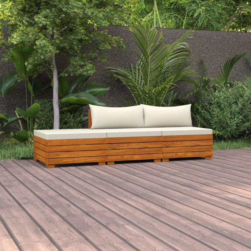 3-tlg. Garten-Lounge-Set mit Kissen Massivholz Akazie