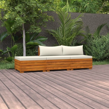 3-tlg. Garten-Lounge-Set mit Kissen Massivholz Akazie