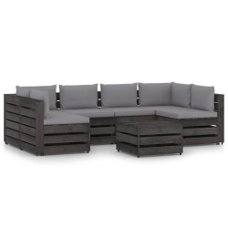 7-tlg. Garten-Lounge-Set mit Kissen Grau Imprägniertes Holz