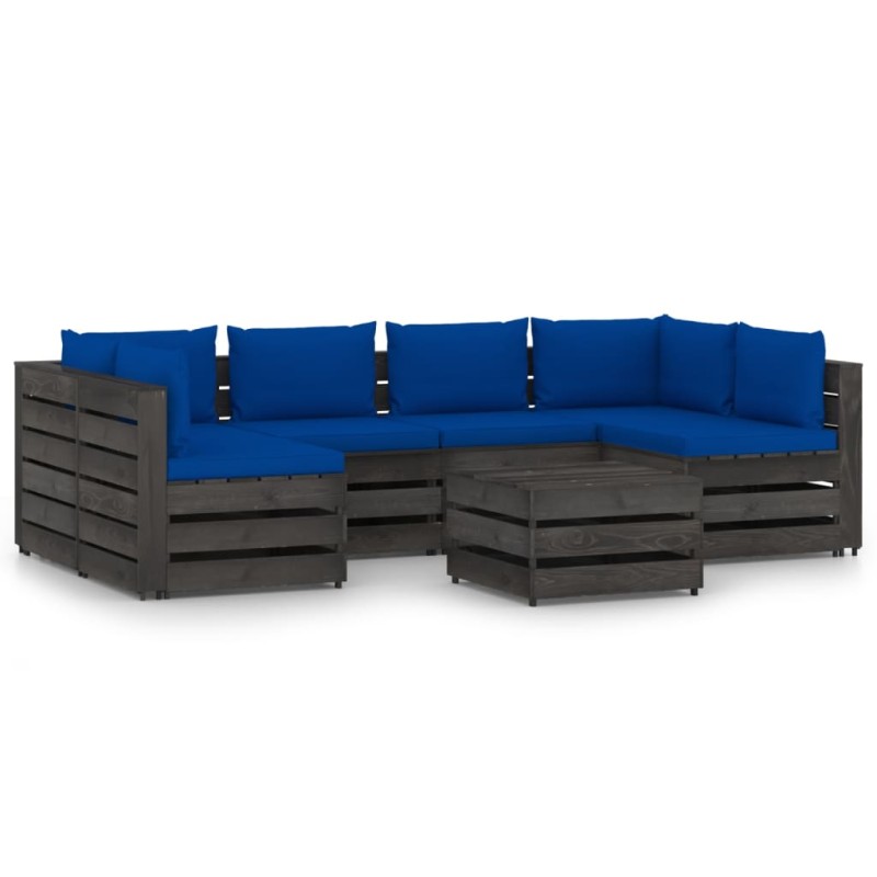 7-tlg. Garten-Lounge-Set mit Kissen Grau Imprägniertes Holz 7-tlg. Garten-Lounge-Set mit Kissen Grau Imprägniertes Holz