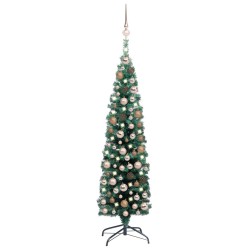 Künstlicher Weihnachtsbaum Schlank mit LEDs & Kugeln Grün 150cm