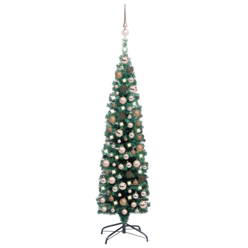 Künstlicher Weihnachtsbaum Schlank mit LEDs & Kugeln Grün 150cm Künstlicher Weihnachtsbaum Schlank mit LEDs & Kugeln Grün 150cm