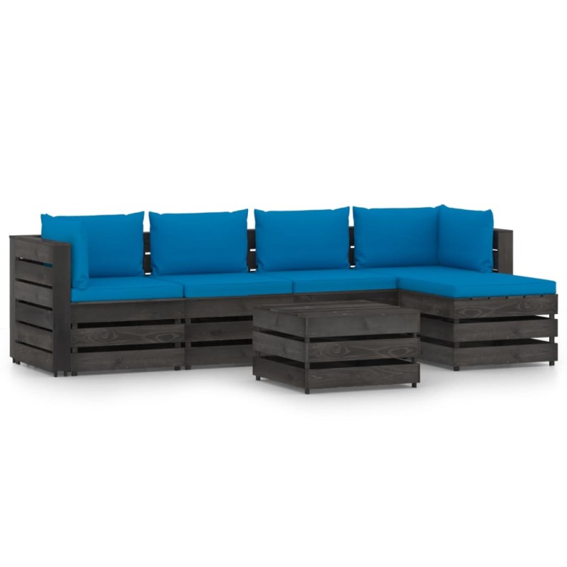 vidaXL 6-tlg. Garten-Lounge-Set mit Kissen Grau Imprägniertes Holz vidaXL 6-tlg. Garten-Lounge-Set mit Kissen Grau Imprägniertes Holz