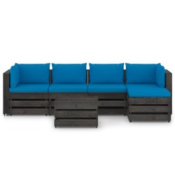 vidaXL 6-tlg. Garten-Lounge-Set mit Kissen Grau Imprägniertes Holz