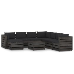 vidaXL 9-tlg. Garten-Lounge-Set mit Kissen Grau Imprägniertes Holz