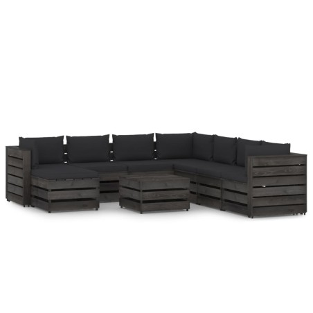 vidaXL 9-tlg. Garten-Lounge-Set mit Kissen Grau Imprägniertes Holz