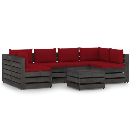vidaXL 7-tlg. Garten-Lounge-Set mit Kissen Grau Imprägniertes Holz