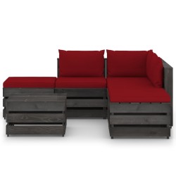 6-tlg. Garten-Lounge-Set mit Kissen Grau Imprägniertes Holz