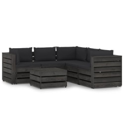 vidaXL 6-tlg. Garten-Lounge-Set mit Kissen Grau Imprägniertes Holz