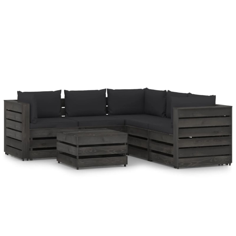 vidaXL 6-tlg. Garten-Lounge-Set mit Kissen Grau Imprägniertes Holz vidaXL 6-tlg. Garten-Lounge-Set mit Kissen Grau Imprägniertes Holz