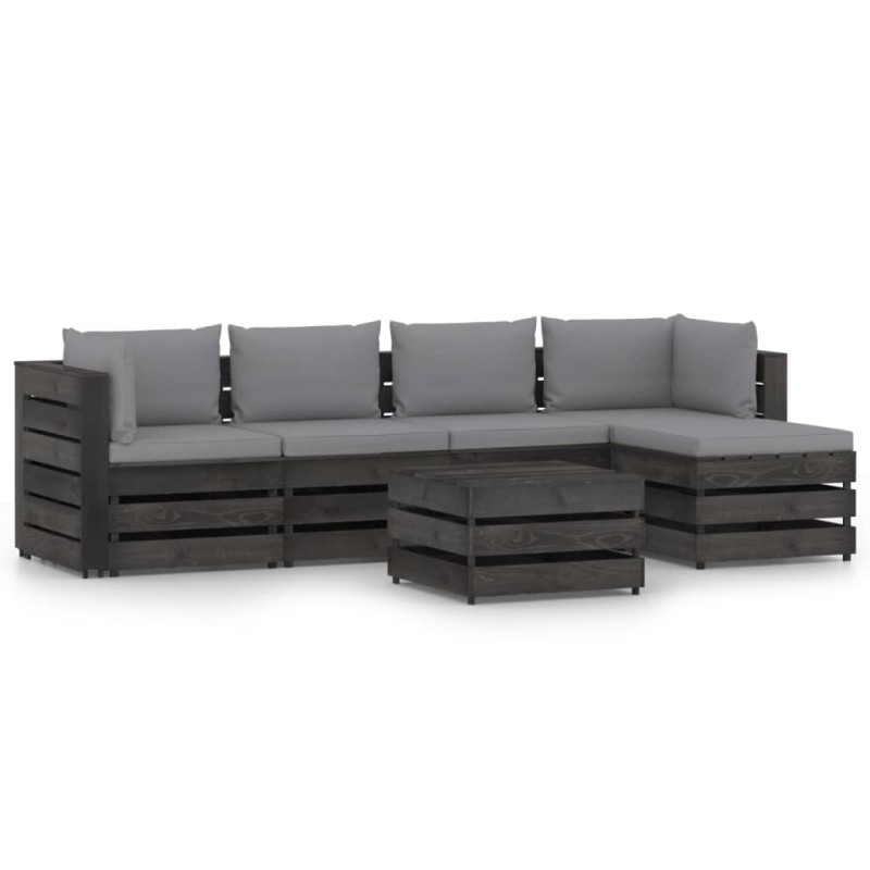 6-tlg. Garten-Lounge-Set mit Kissen Grau Imprägniertes Holz 6-tlg. Garten-Lounge-Set mit Kissen Grau Imprägniertes Holz