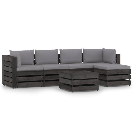 6-tlg. Garten-Lounge-Set mit Kissen Grau Imprägniertes Holz