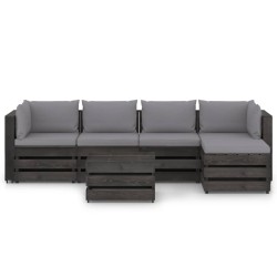 6-tlg. Garten-Lounge-Set mit Kissen Grau Imprägniertes Holz