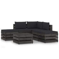 6-tlg. Garten-Lounge-Set mit Kissen Grau Imprägniertes Holz