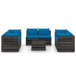 9-tlg. Garten-Lounge-Set mit Kissen Grau Imprägniertes Holz