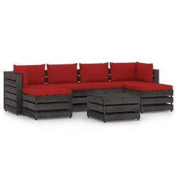 vidaXL 7-tlg. Garten-Lounge-Set mit Kissen Grau Imprägniertes Holz