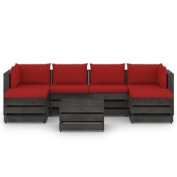 vidaXL 7-tlg. Garten-Lounge-Set mit Kissen Grau Imprägniertes Holz
